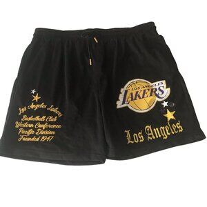 NBA LA Lakers Basketball Shorts Mens XXL Black Mesh Logo Satin Lined Gym Sports